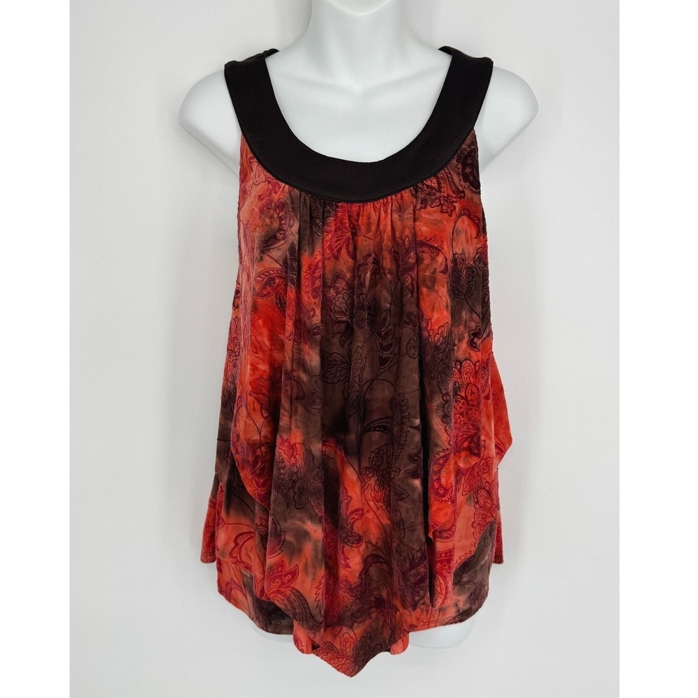 Cato Tank Top Medium Orange Floral Layered Scoop Neck Boho Whimsygoth Ethereal